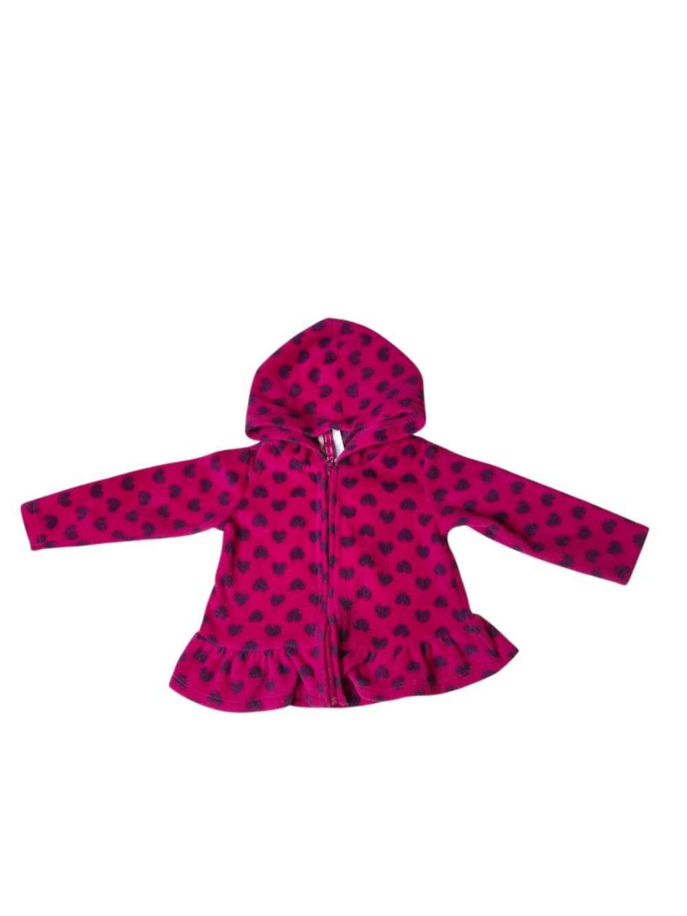 WonderKids Baby Girls Fleece Jacket 12M Pink Heart Print Hooded Full Zip